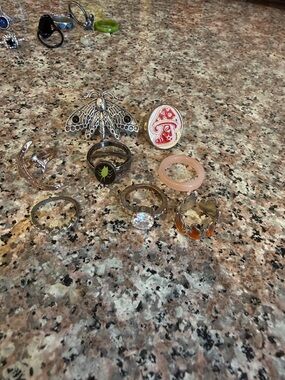 Assorted Women's Fashion Rings - Pink, Green, Silver, Orange Accents